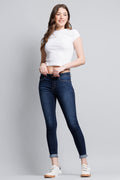 Mid Rise Push Up Roll Cuffed Ankle Skinny Jeans
