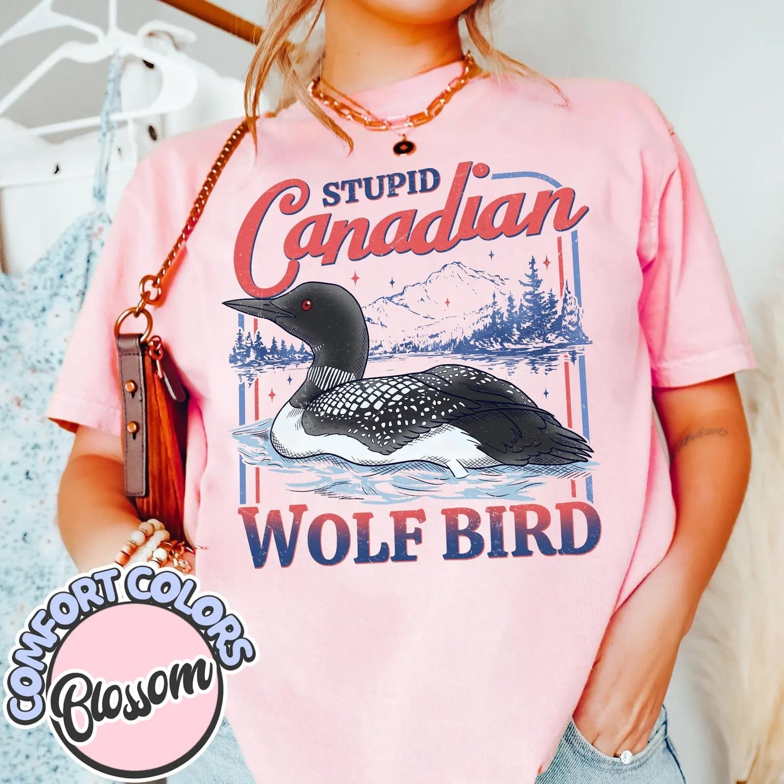 Stupid Canadian Wolf Bird Graphic Tee