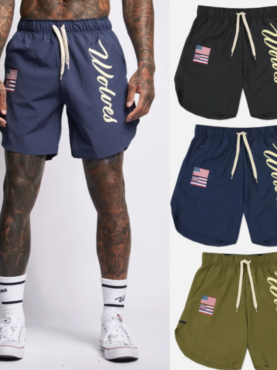 Men's Plus Size Drawstring US Flag Active Shorts