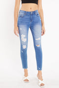 High Rise Destructed Ankle Skinny Jeans
