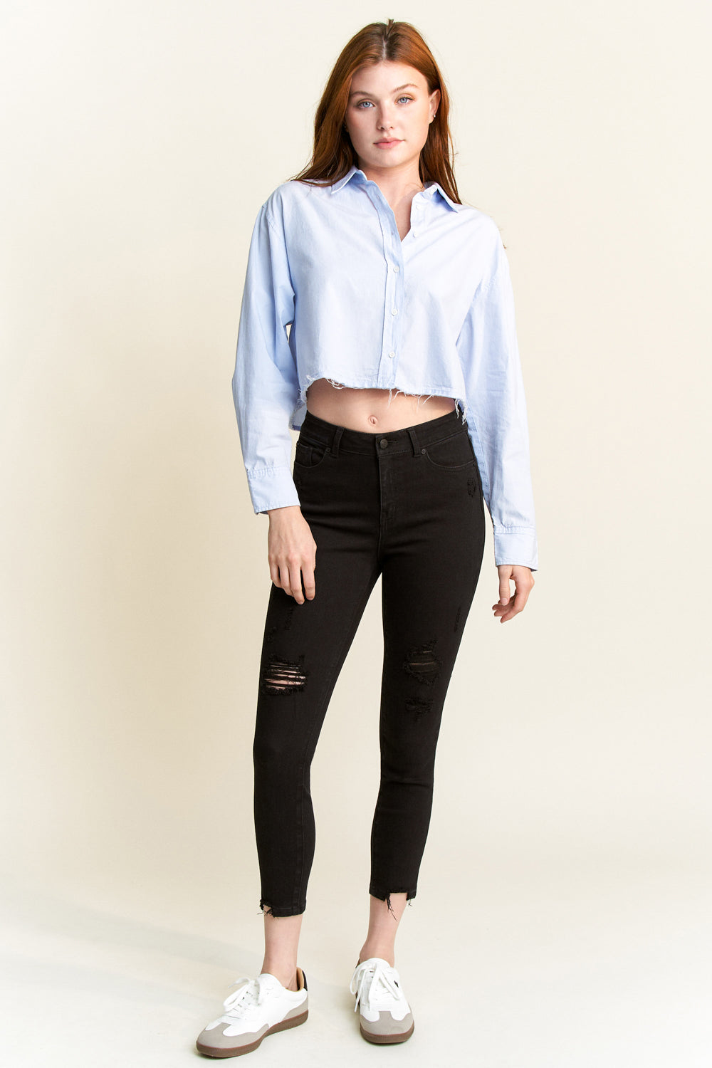 High Rise Distressed Skinny Jeans