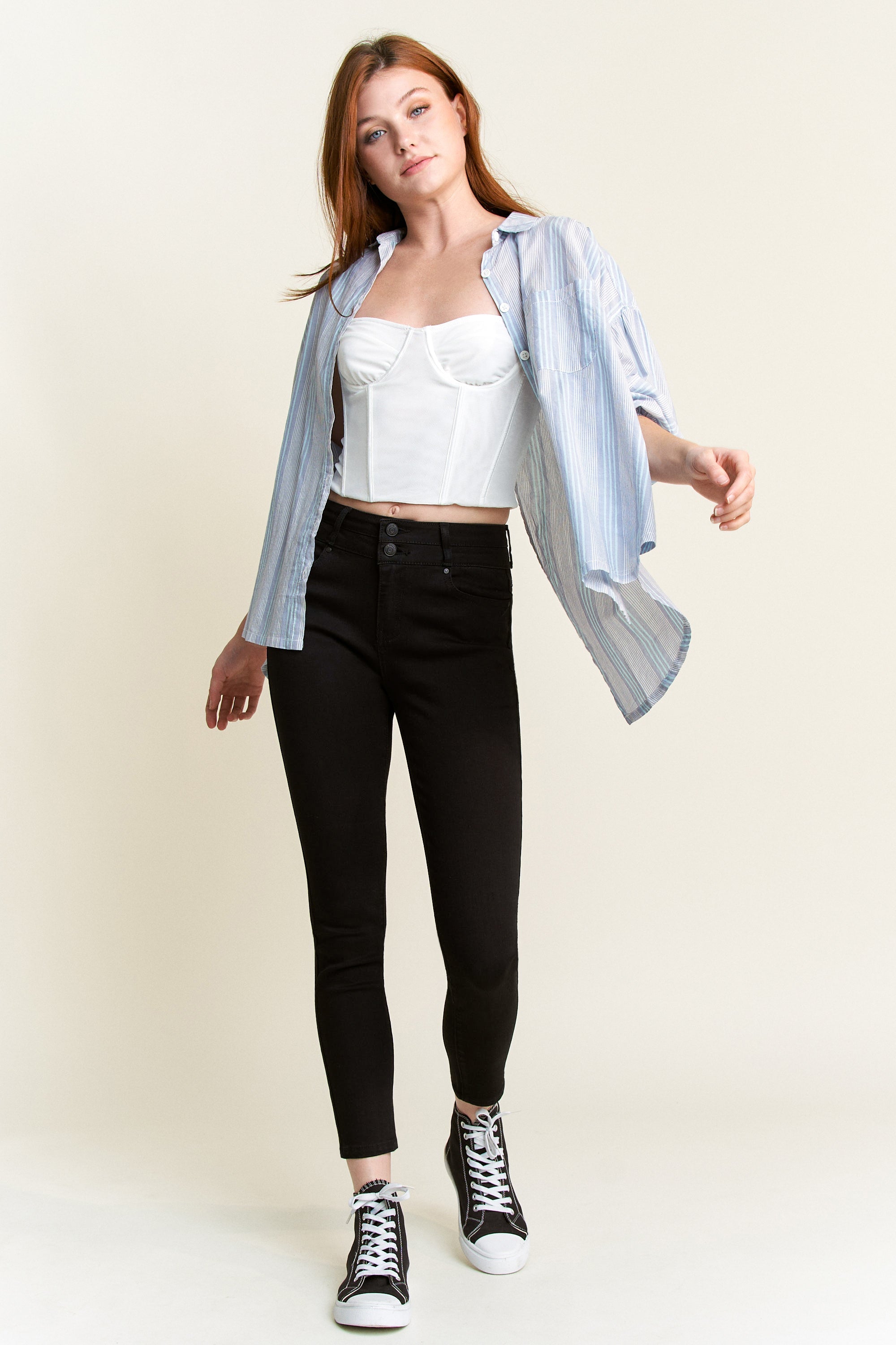 Double Waist High Rise Ankle Skinny Jeans