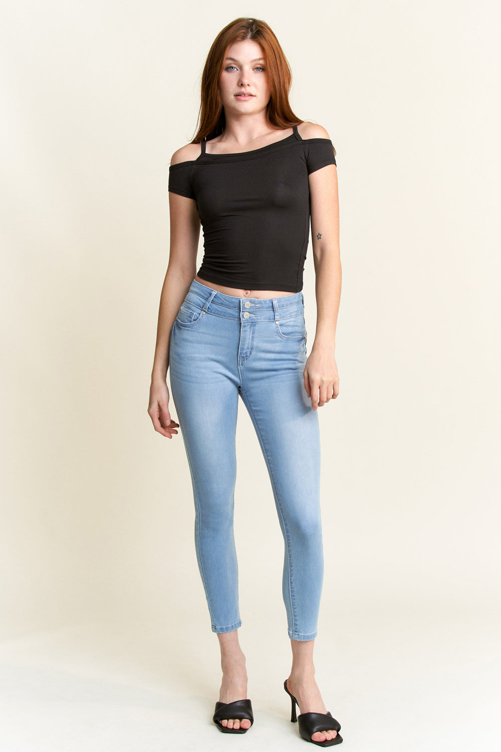 Double Waist High Rise Ankle Skinny Jeans