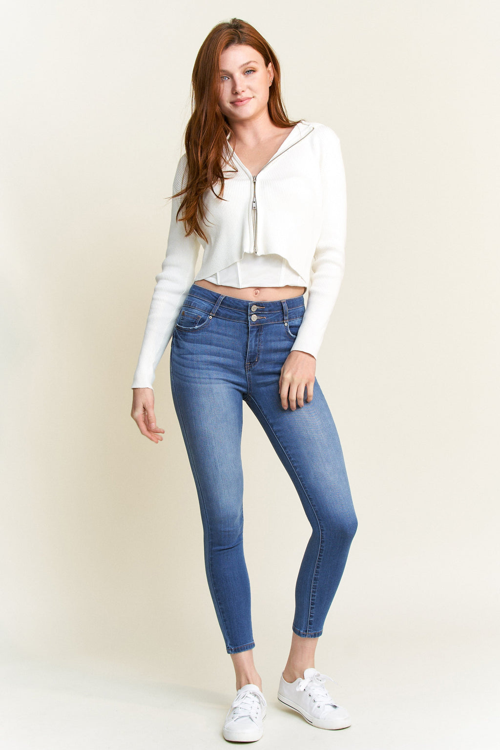 Double Waist High Rise Ankle Skinny Jeans