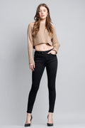 High Rise 2 Button Black Ankle Skinny Jeans