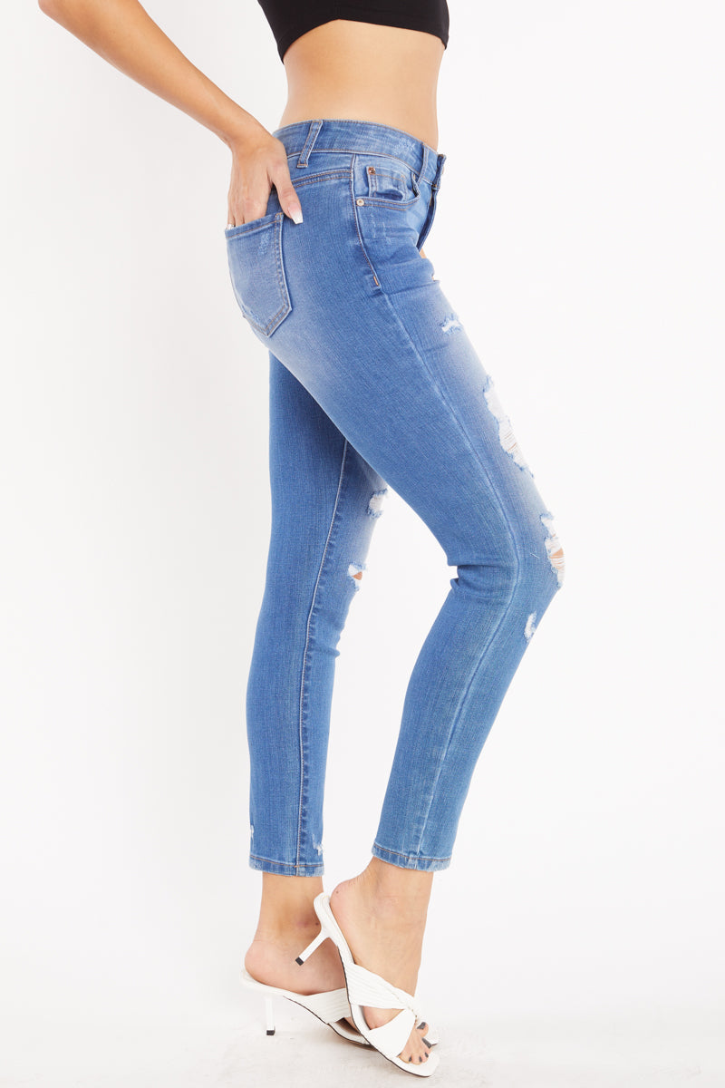 High Rise Destructed Ankle Skinny Jeans