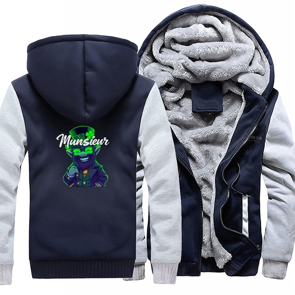 Munsieur St. Patrick's Day Collection Leprechaun Mafia Men’s Plush Full Zip Coat