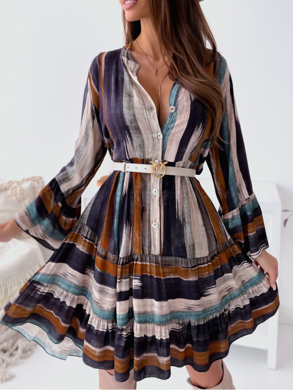 Women's Striped Long Sleeve Mini Dress
