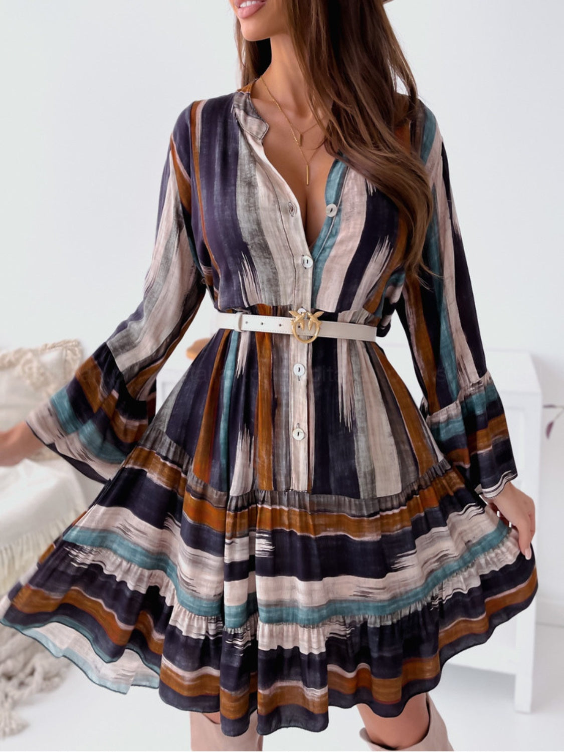 Women's Striped Long Sleeve Mini Dress