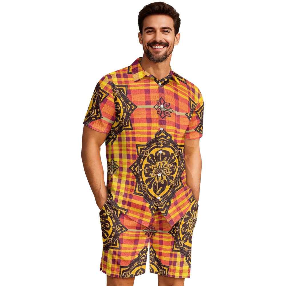 Men's Gothic Embroidered Shorts Set - Luxury Streetwear Two Piece Outfit