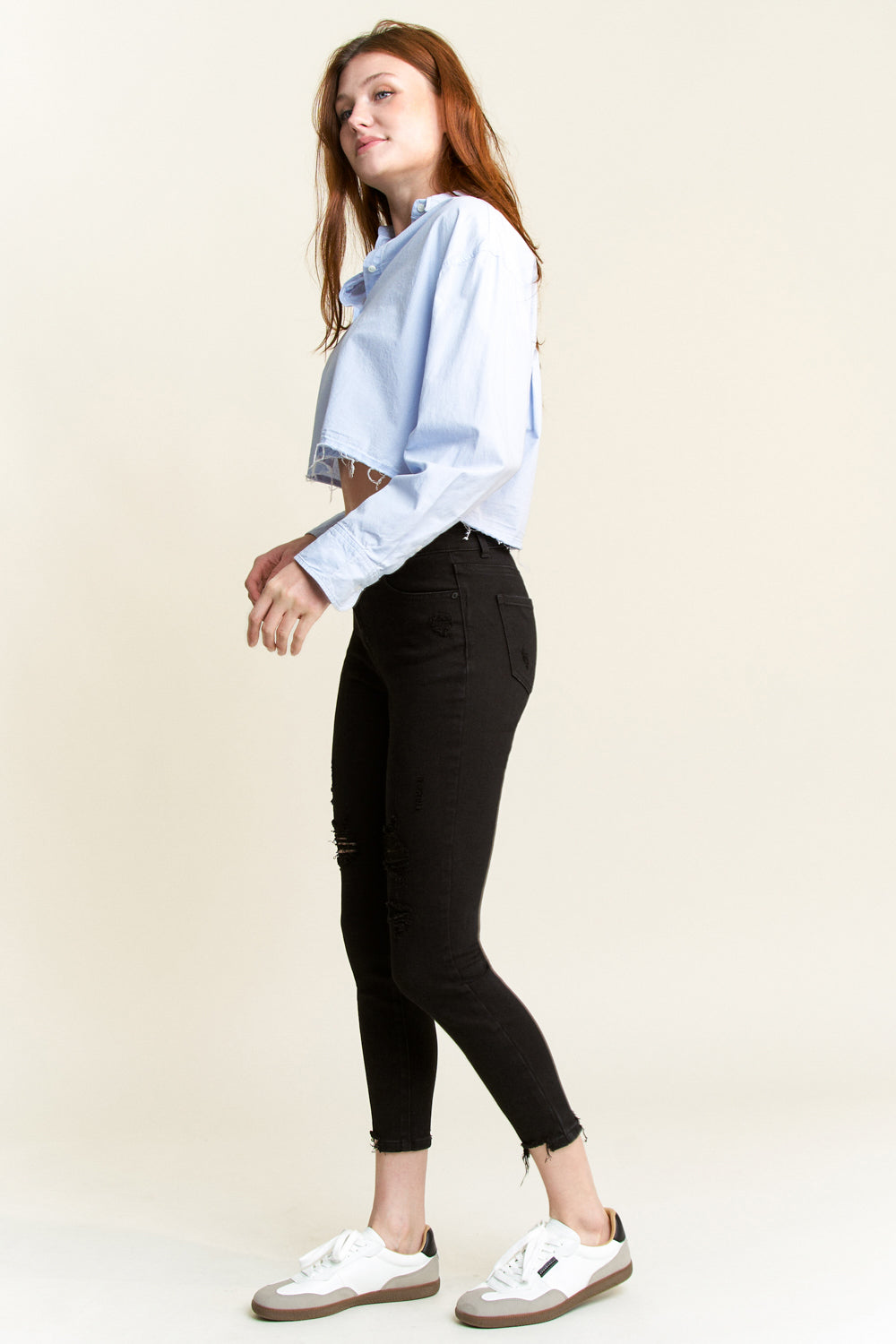 High Rise Distressed Skinny Jeans