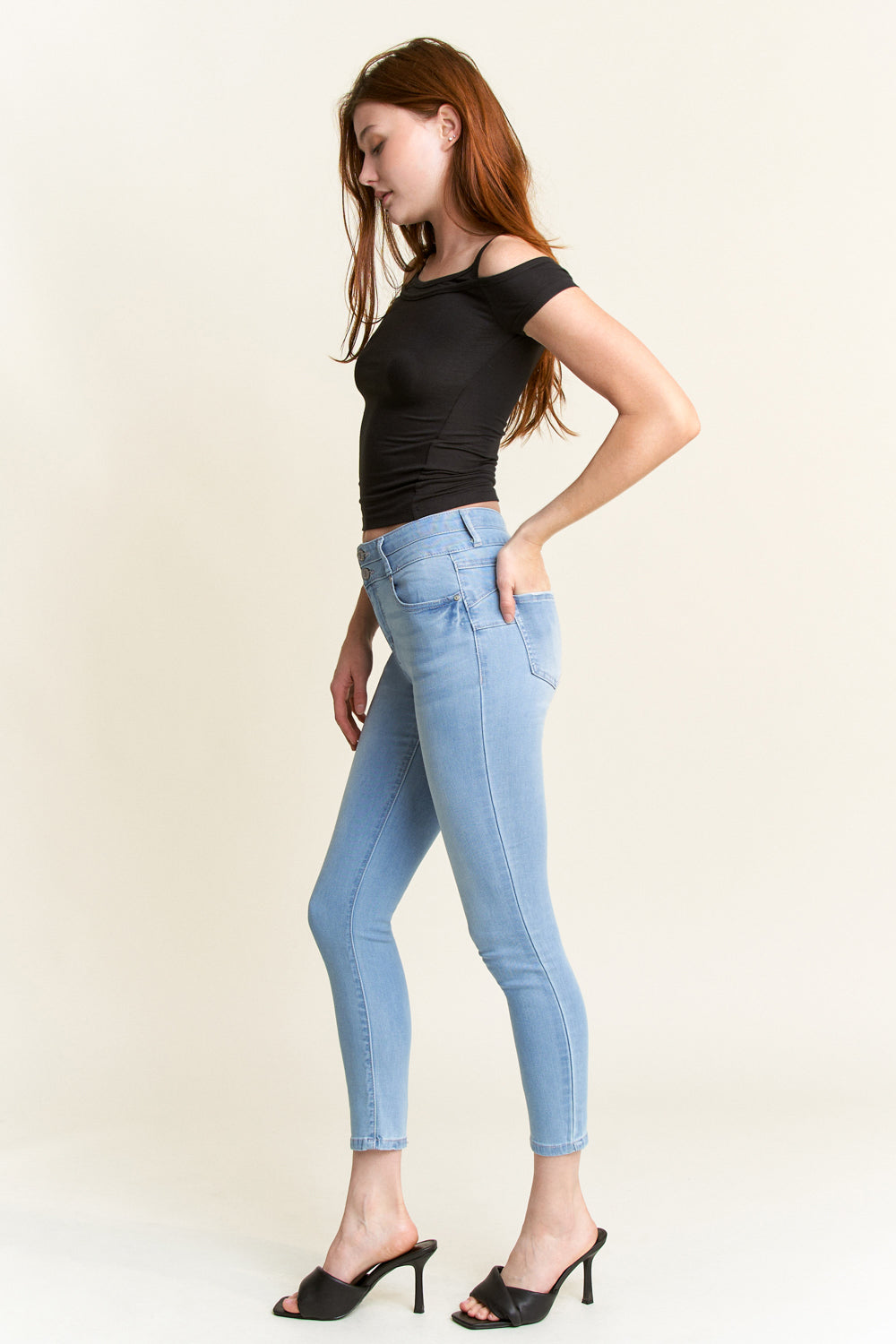 Double Waist High Rise Ankle Skinny Jeans