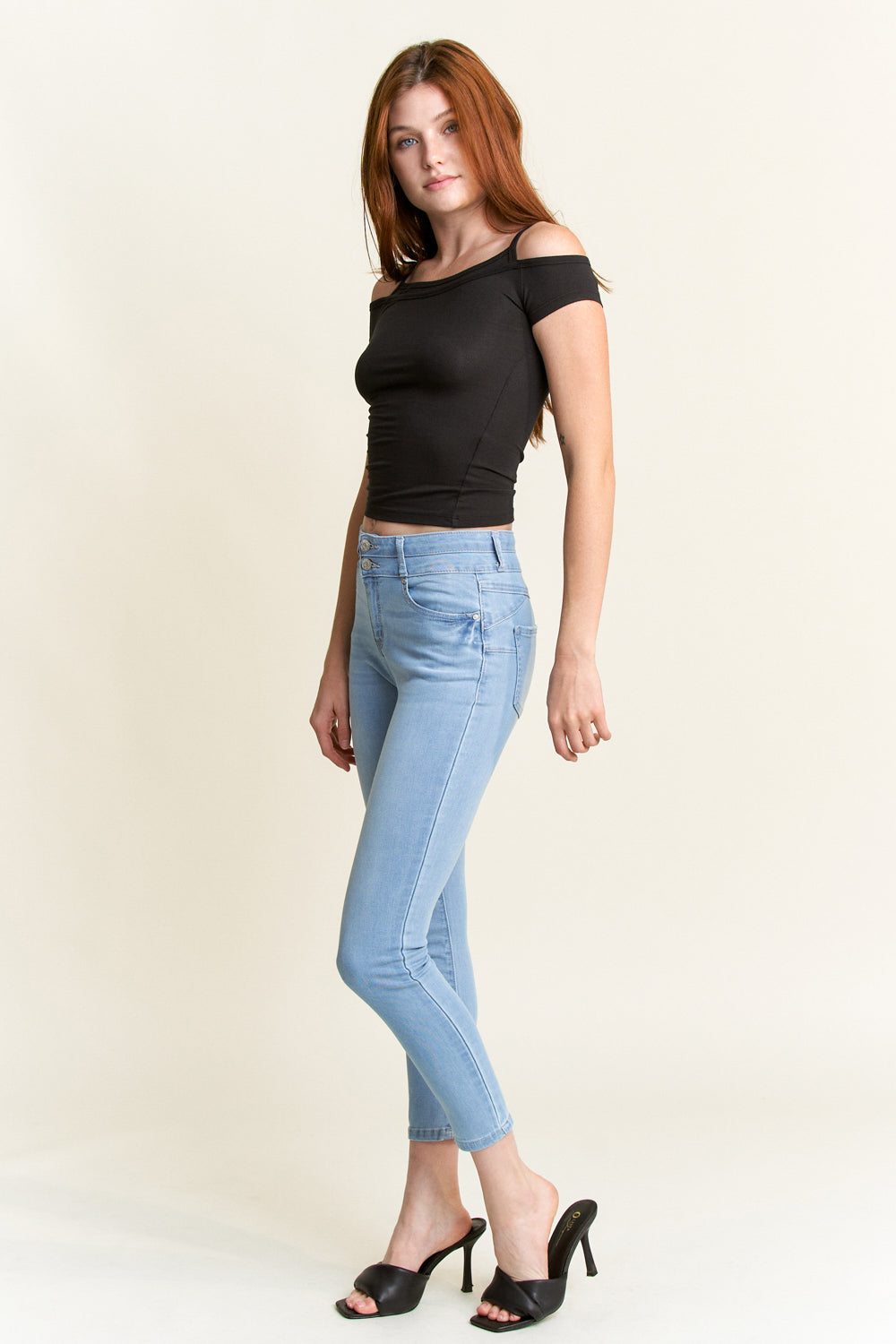 Double Waist High Rise Ankle Skinny Jeans