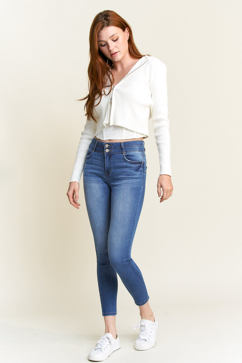 Double Waist High Rise Ankle Skinny Jeans