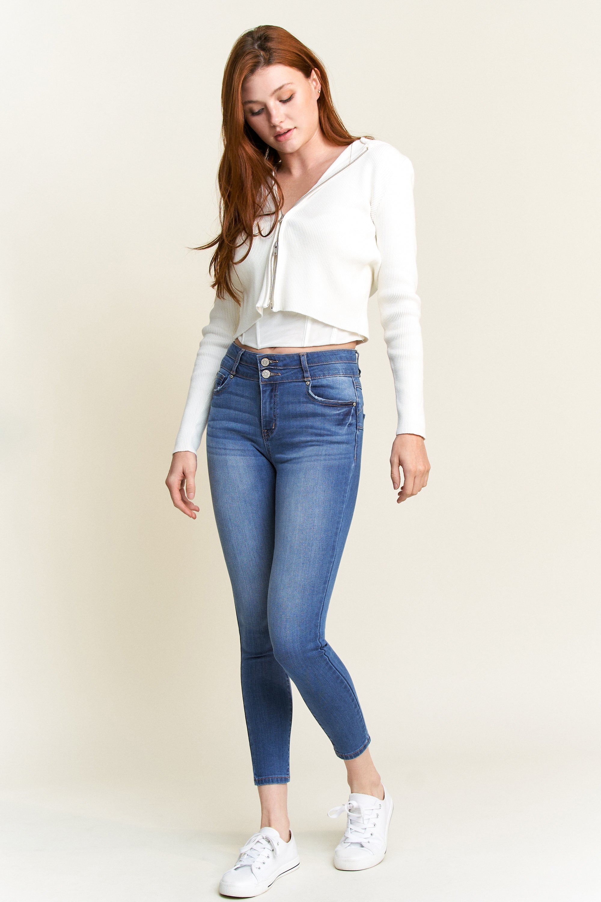 Double Waist High Rise Ankle Skinny Jeans