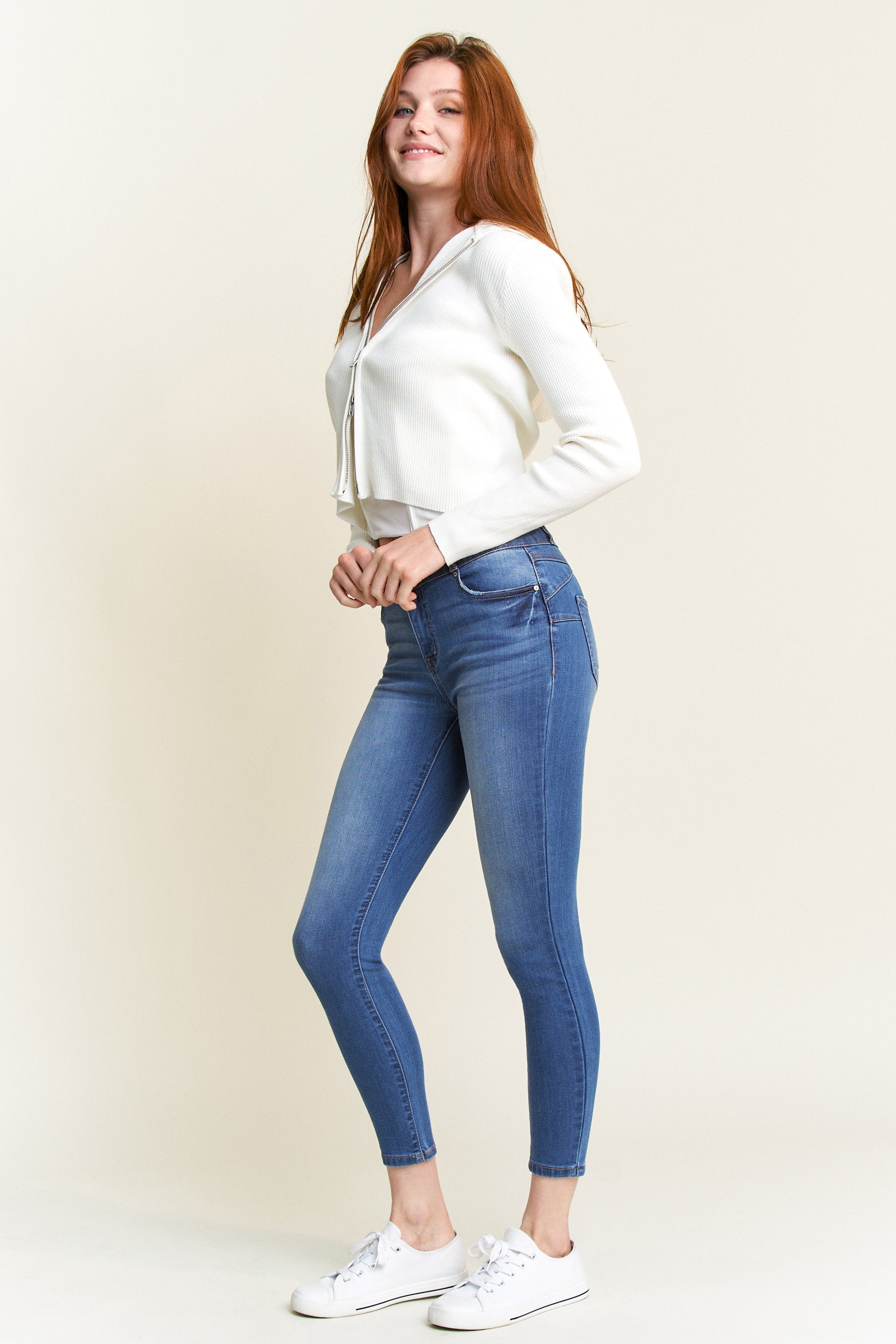 Double Waist High Rise Ankle Skinny Jeans