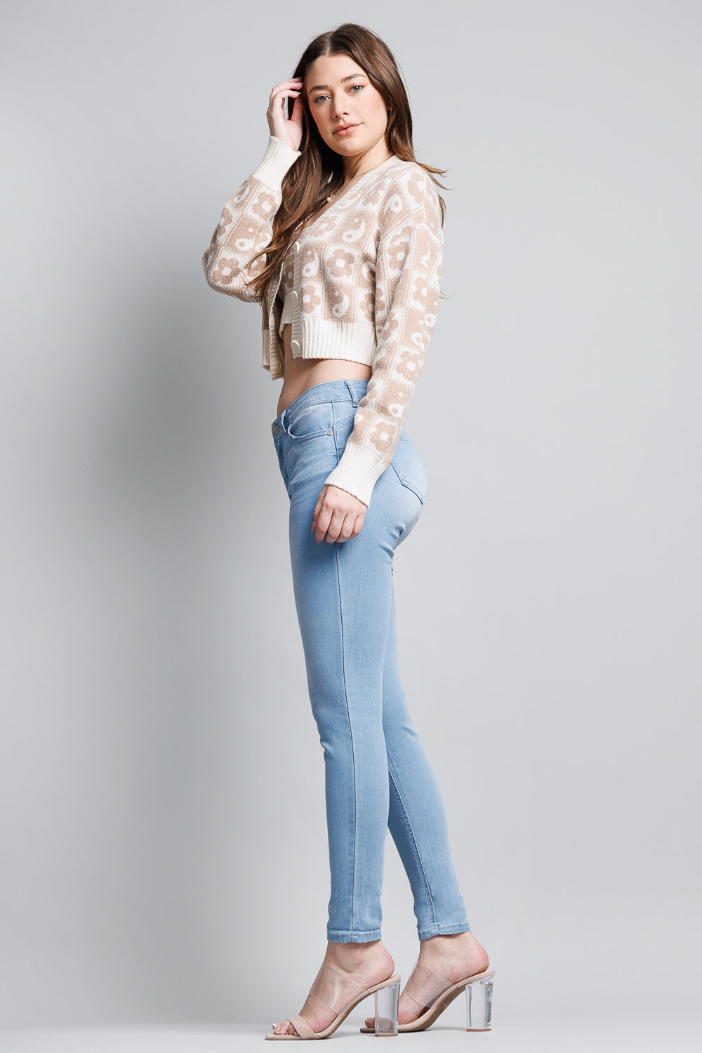 Mid Rise Push Up Ankle Skinny Jeans
