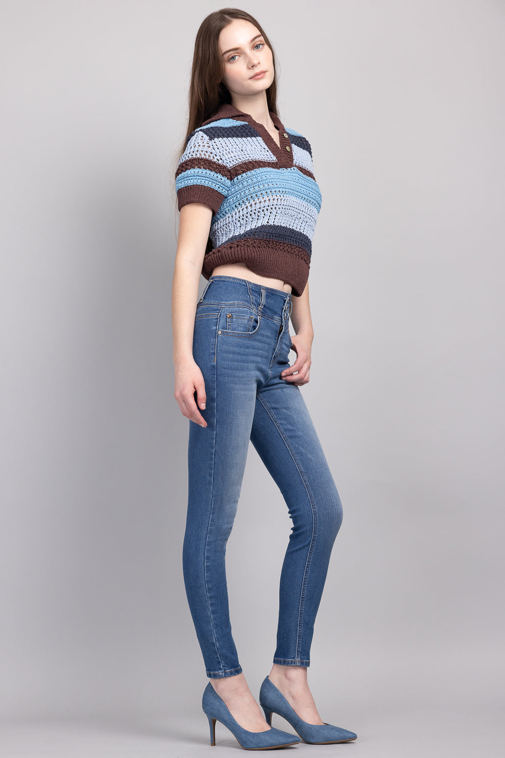 High Rise 3 Button Ankle Skinny Jeans