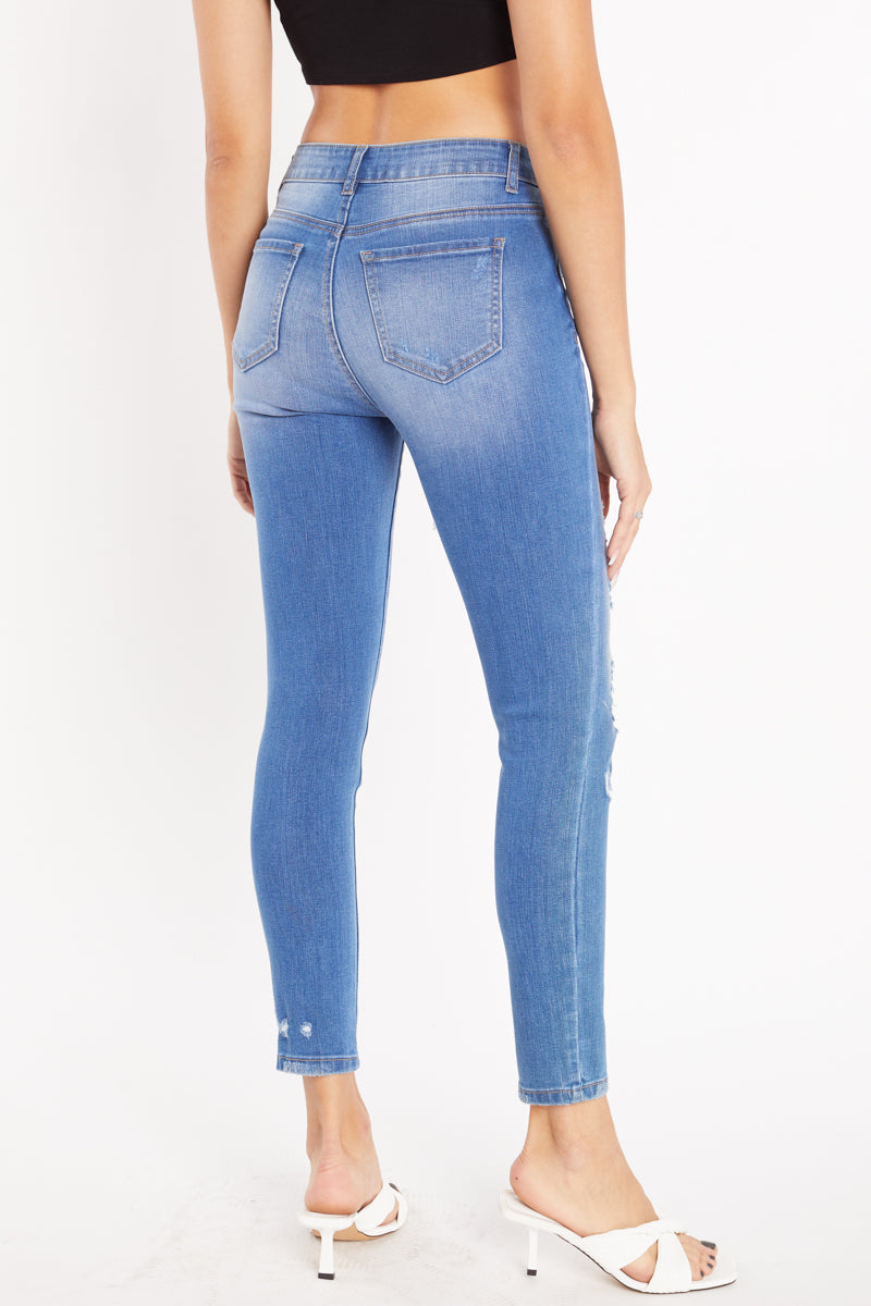 High Rise Destructed Ankle Skinny Jeans