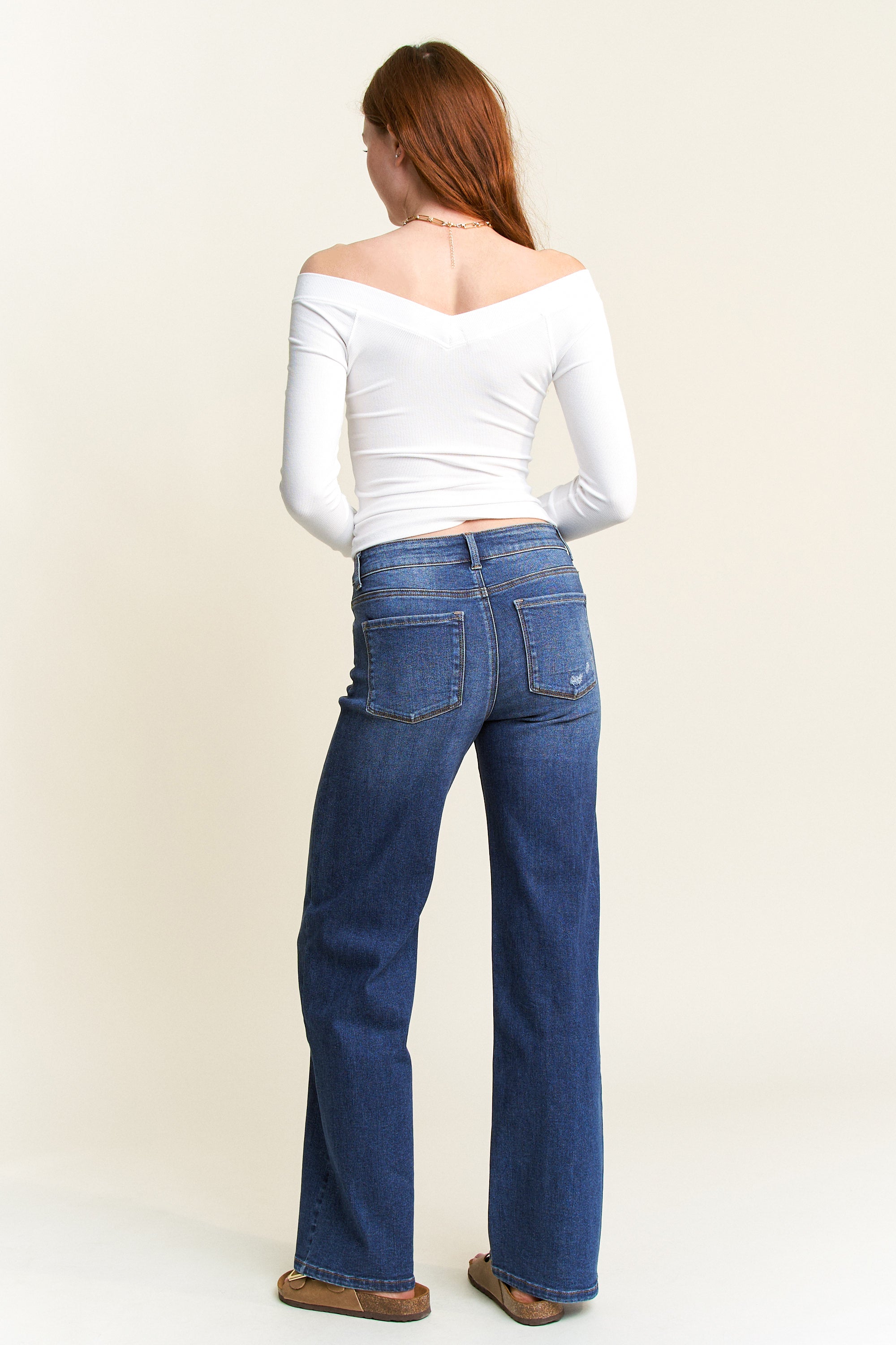 High Rise Destructed Wide Leg Jeans