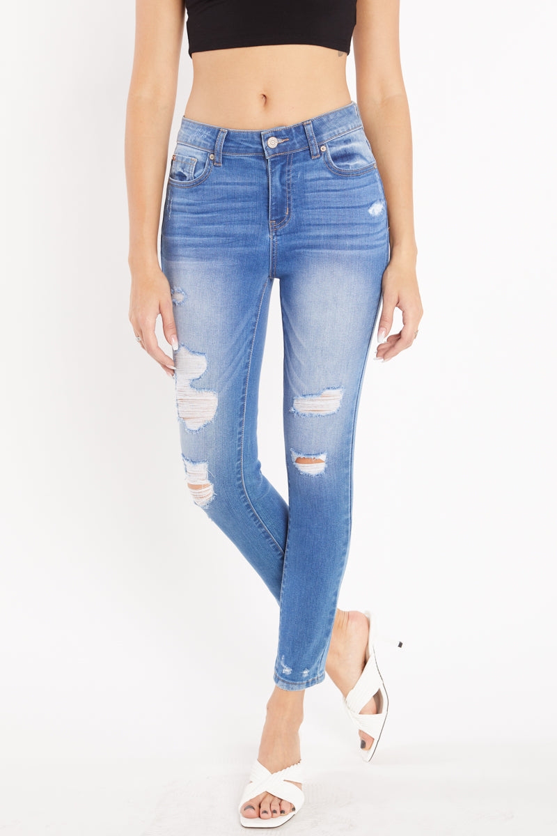 High Rise Destructed Ankle Skinny Jeans