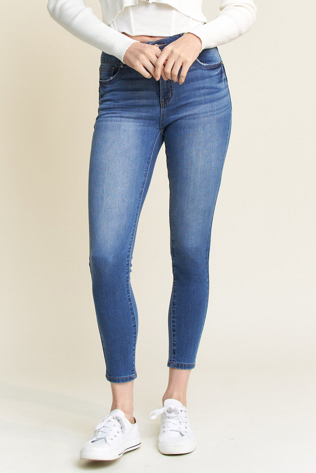 Double Waist High Rise Ankle Skinny Jeans
