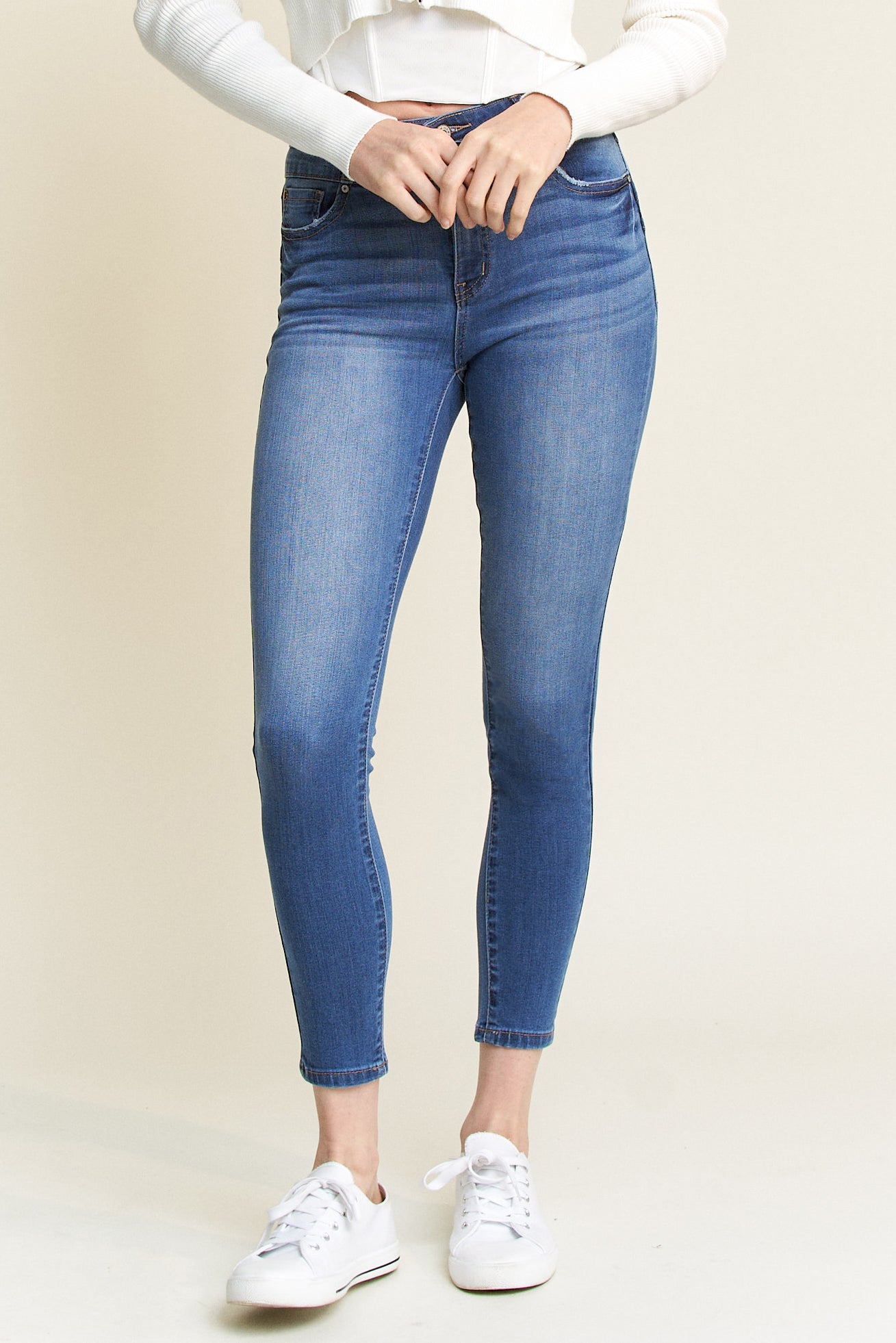 Double Waist High Rise Ankle Skinny Jeans
