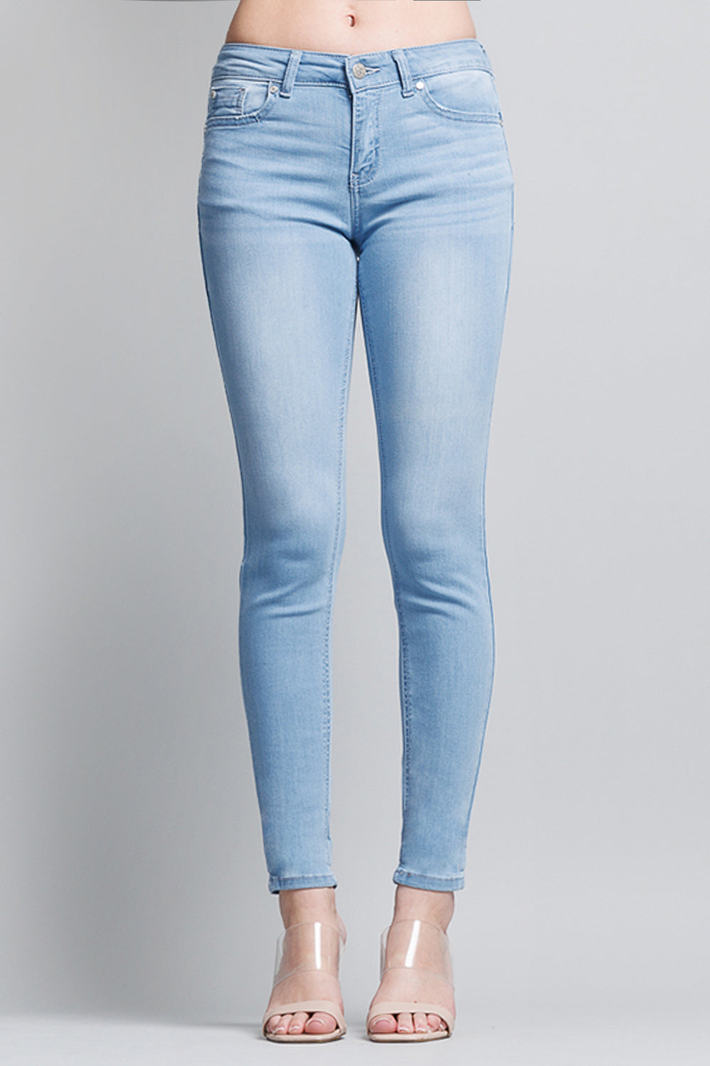 Mid Rise Push Up Ankle Skinny Jeans