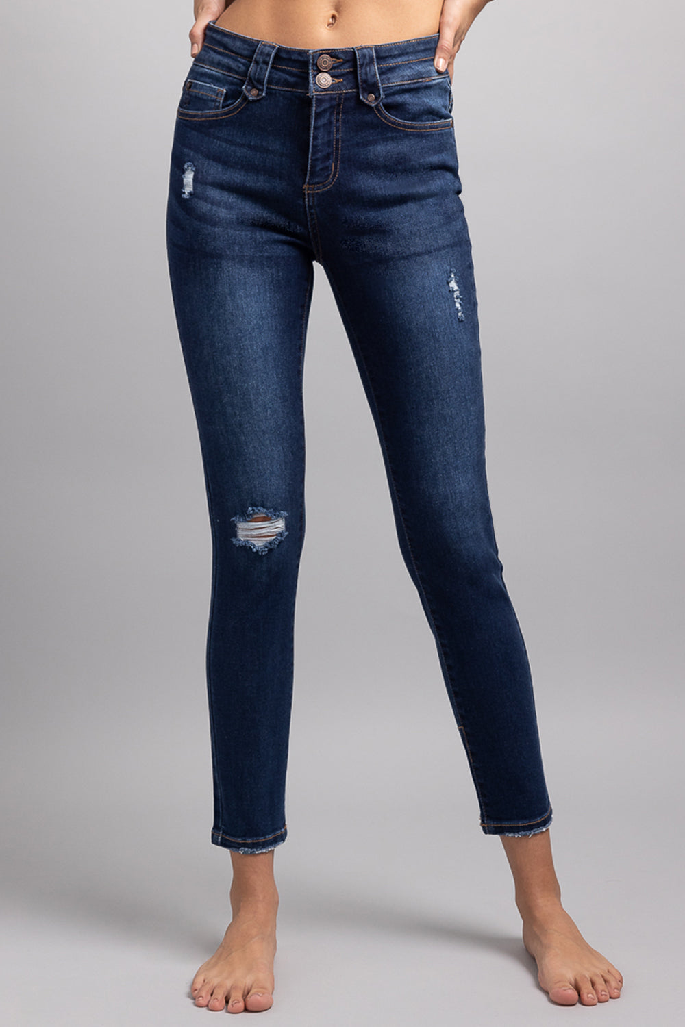 High Rise 2 Button Skinny Jeans
