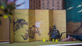 Japanese Zen "Dancing Lions" Mini Folding Screen (Byōbu) | Golden Leaf Double-Sided Guardian Lion Art | Traditional Komainu Desktop Décor | Wabi-Sabi Oriental Gift