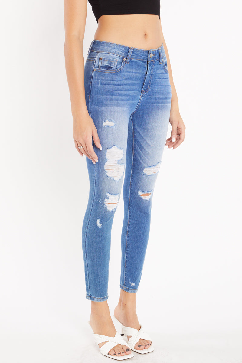 High Rise Destructed Ankle Skinny Jeans