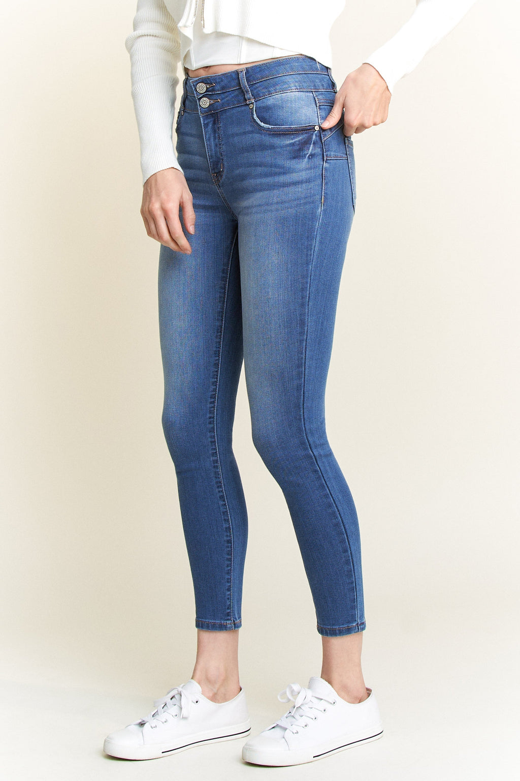 Double Waist High Rise Ankle Skinny Jeans