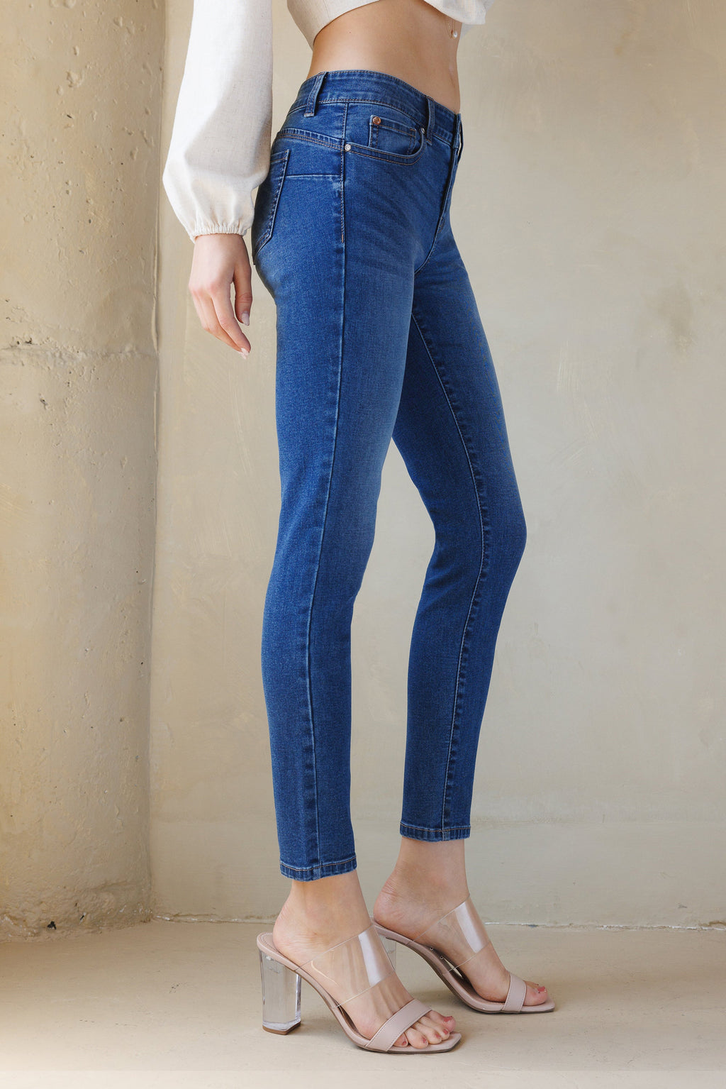 Mid Rise Push Up Ankle Skinny Jeans