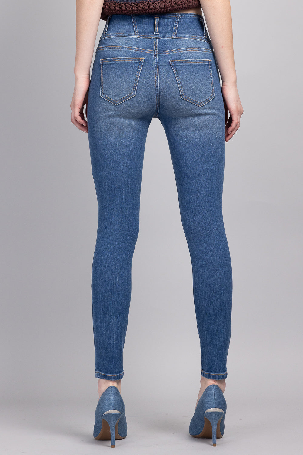 High Rise 3 Button Ankle Skinny Jeans