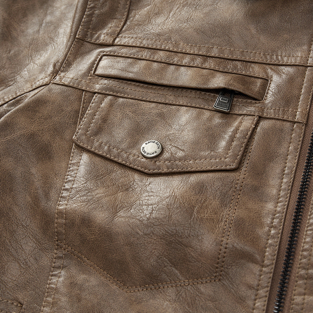 Men's Lapel Fashion Casual Men's Clothing Leather Coat Motorcycle Style