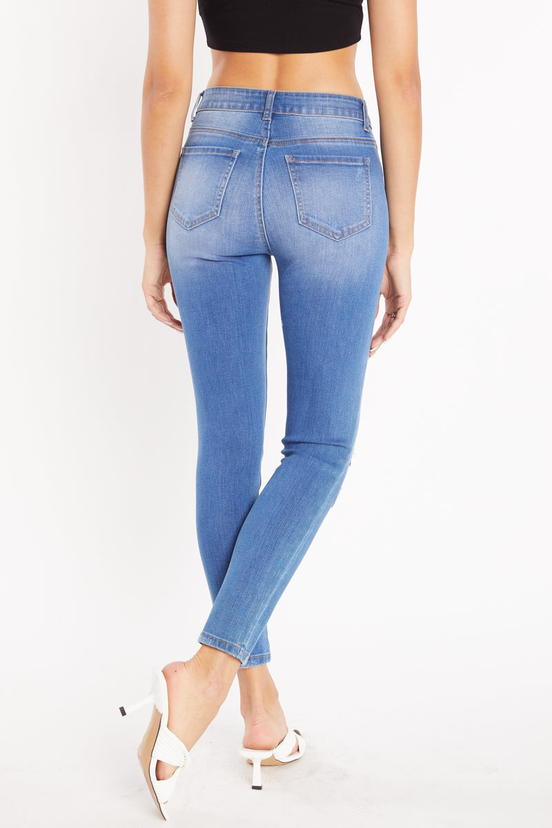 High Rise Destructed Ankle Skinny Jeans
