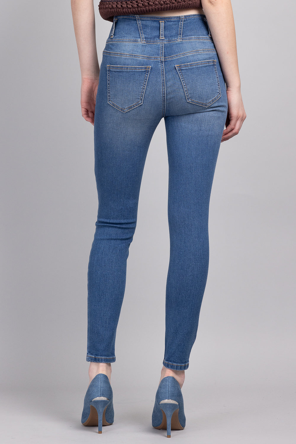 High Rise 3 Button Ankle Skinny Jeans