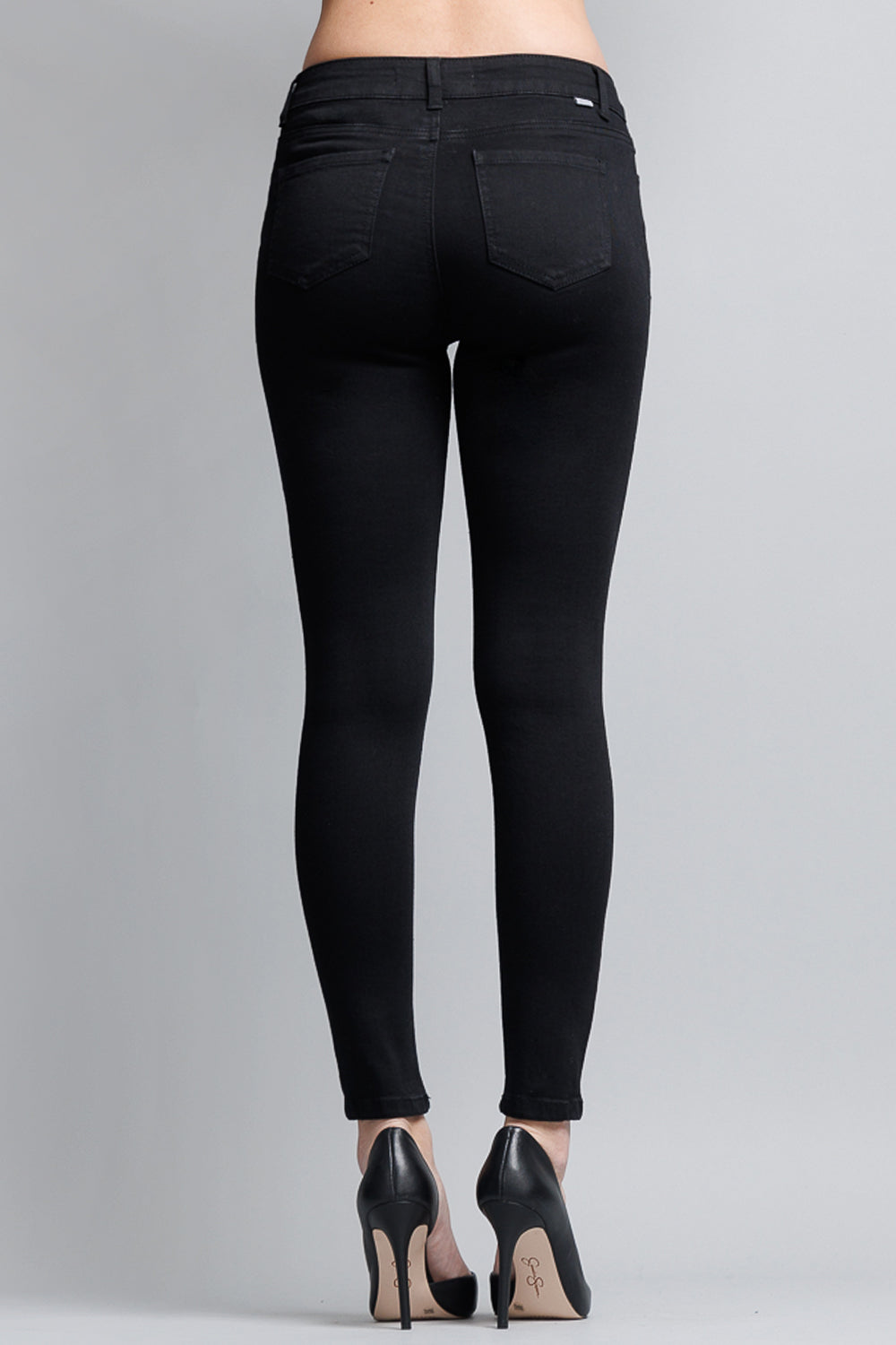 High Rise 2 Button Black Ankle Skinny Jeans