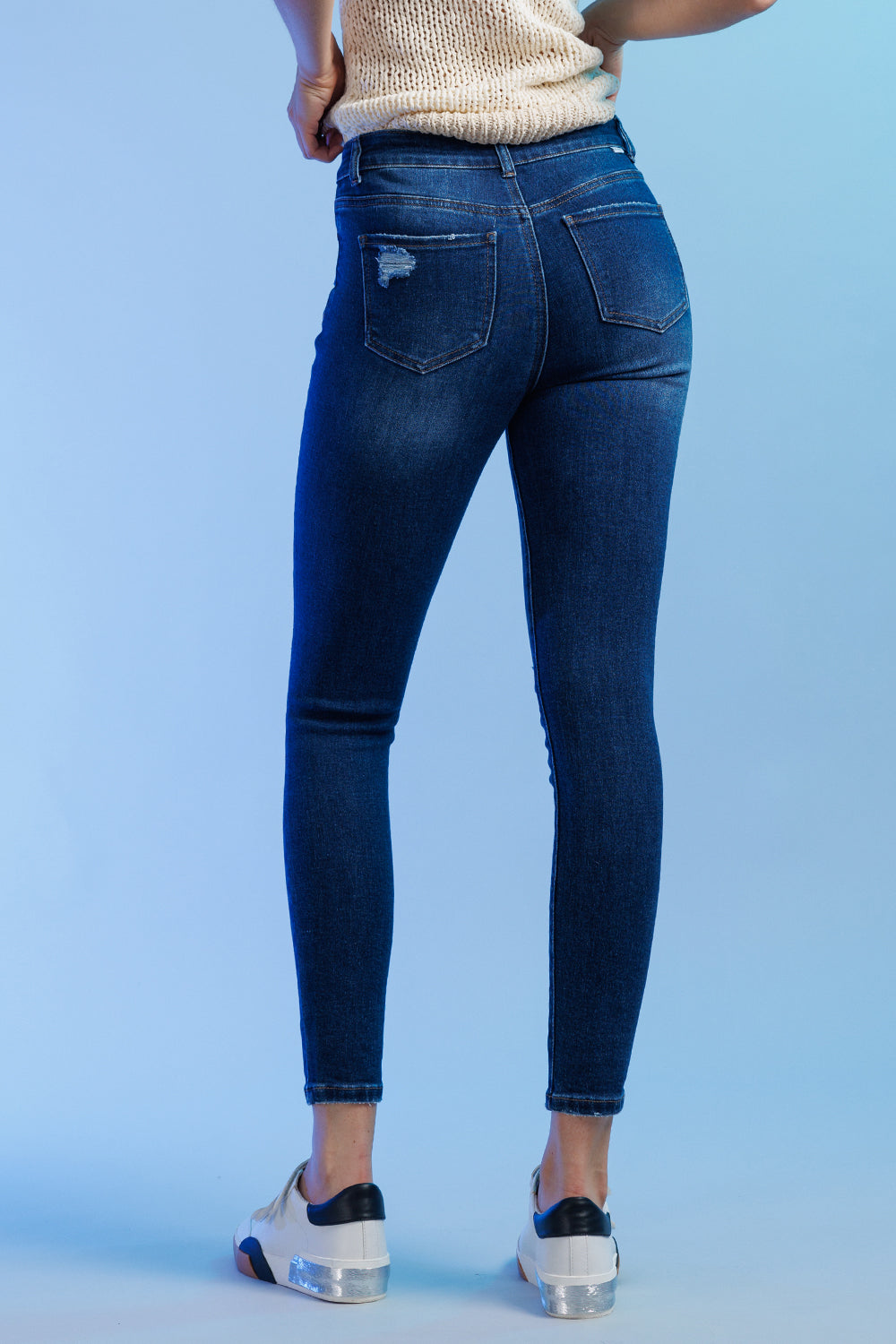 High Rise Destructed Skinny Jeans
