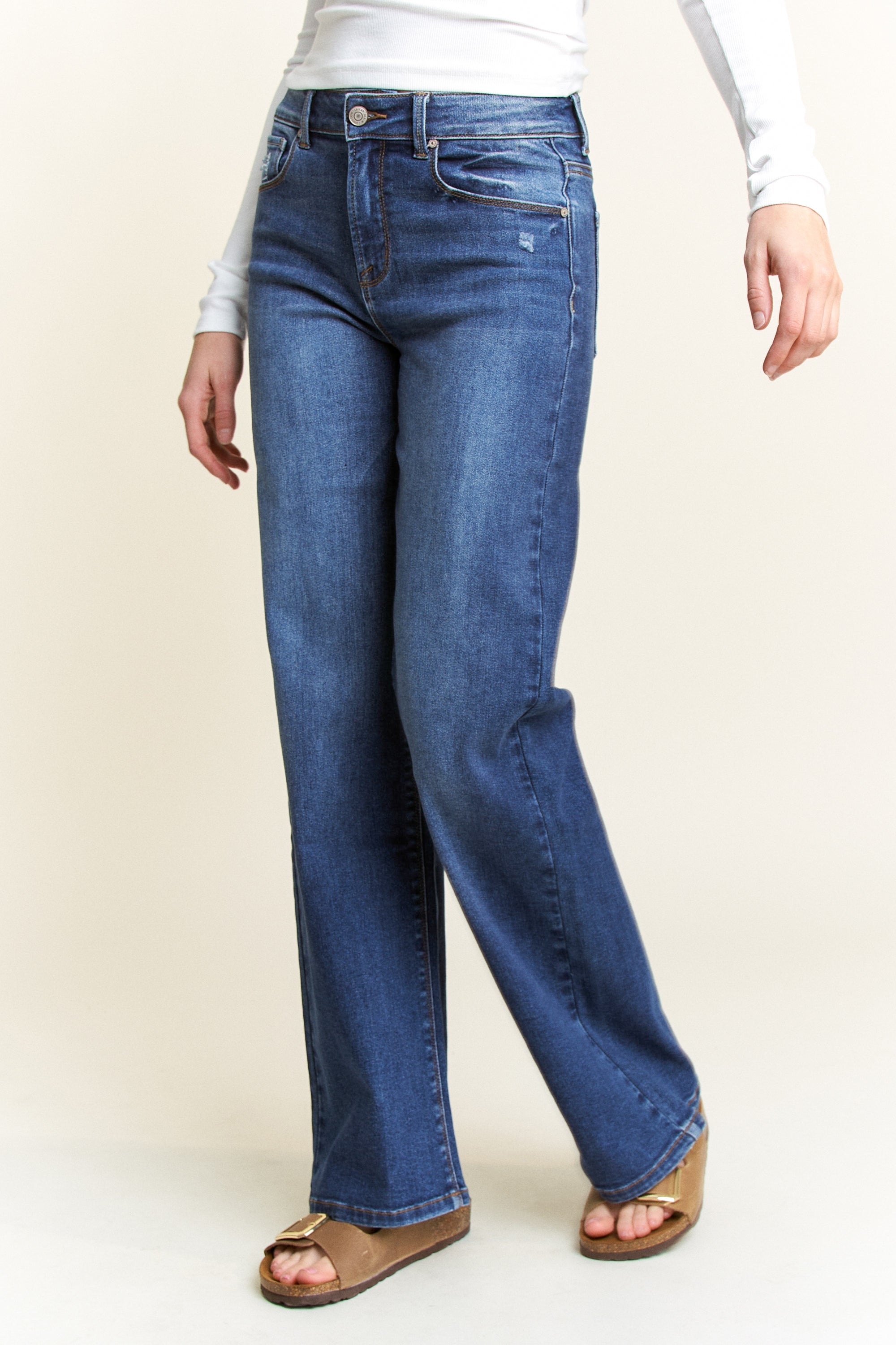 High Rise Destructed Wide Leg Jeans