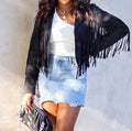 Women's Faux Suede Leather Fringe Jacket Motorcycle Moto Biker Open Front Tassel