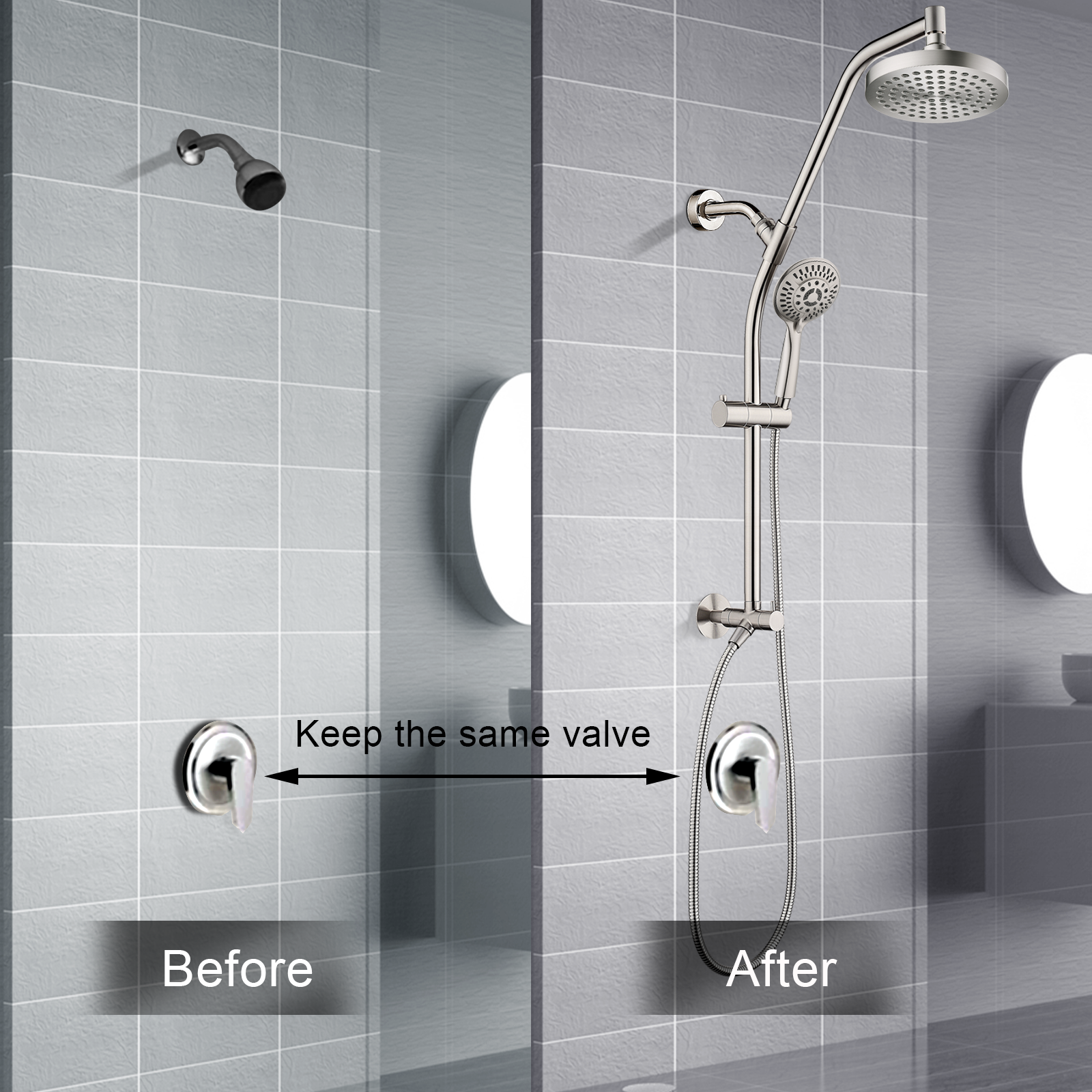 Shower Head Combo-Shower Head with Solid Brass Rail and Diverter