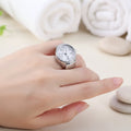 Silver Tone Stretch Ring Watch White Round Dial