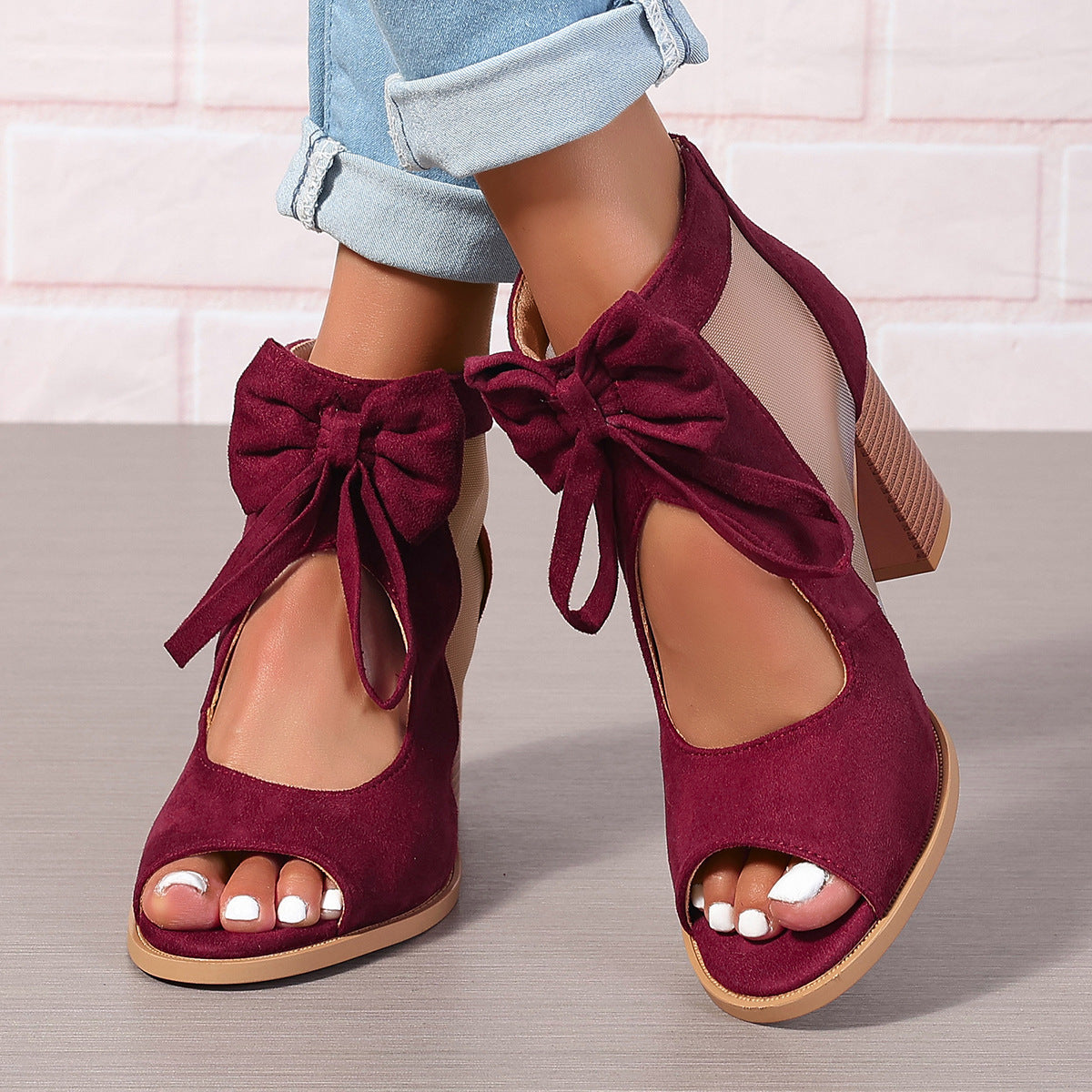 Large Size Thick Heel High Heels Women's Bow