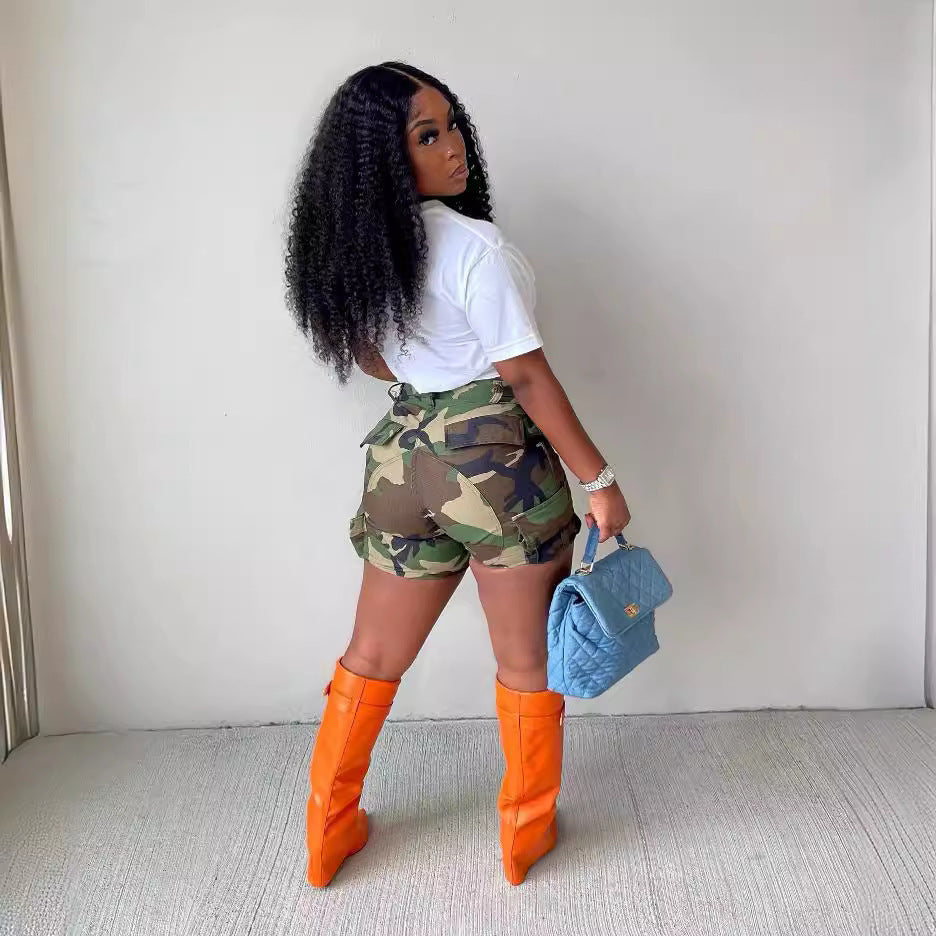 Women's Camouflage Printed Stitching and Tooling Bottoms