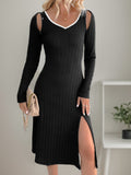 Munsieur Women's 2pc. Slit Wide Strap Dress and Detachable Sleeves
