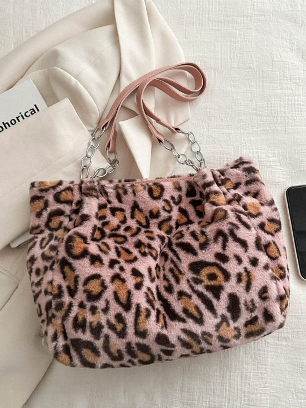 Leopard Faux Fur Shoulder Bag - Animal Print Handbag for Women
