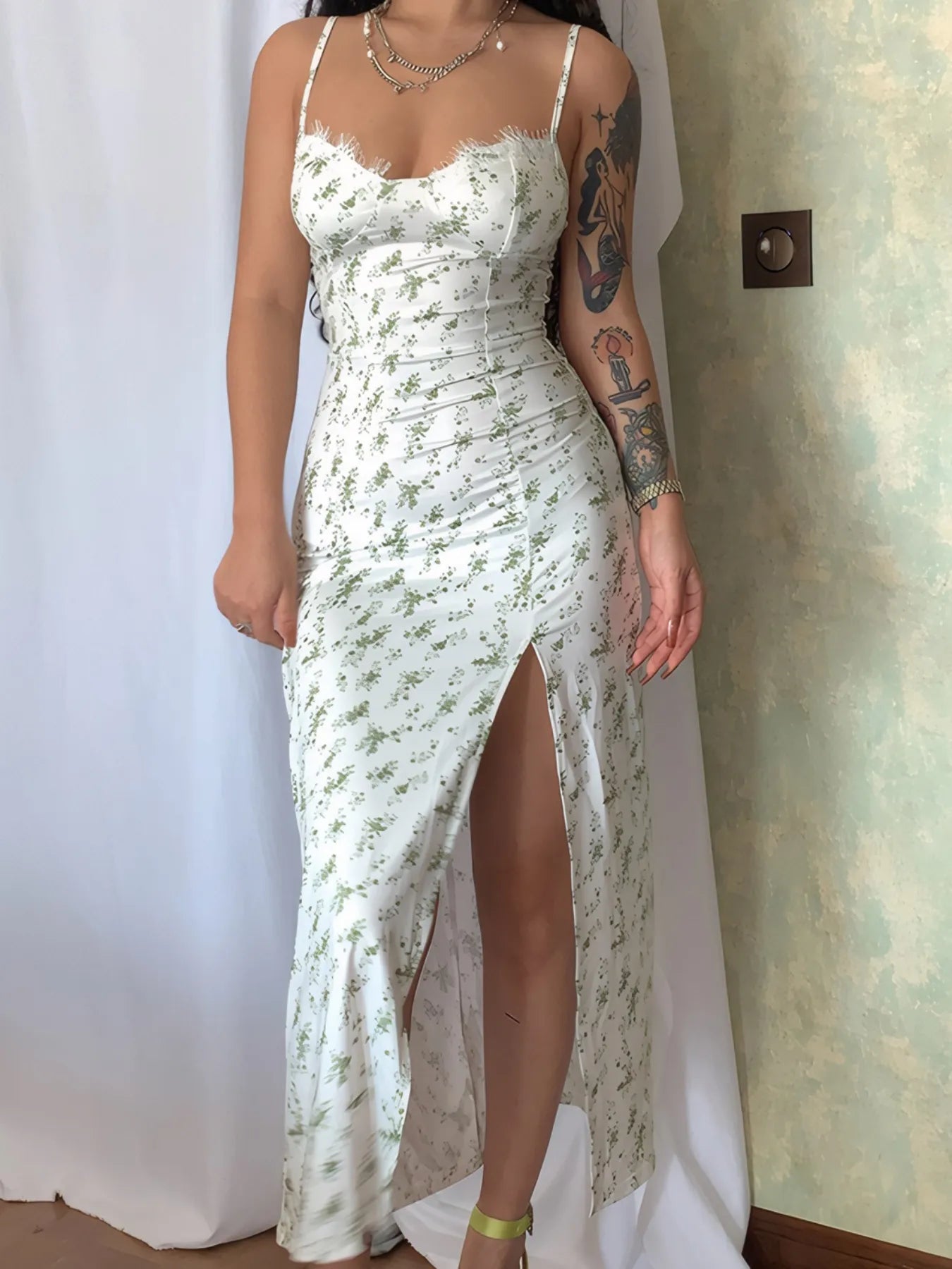 Split Printed Neck Cami Dress
