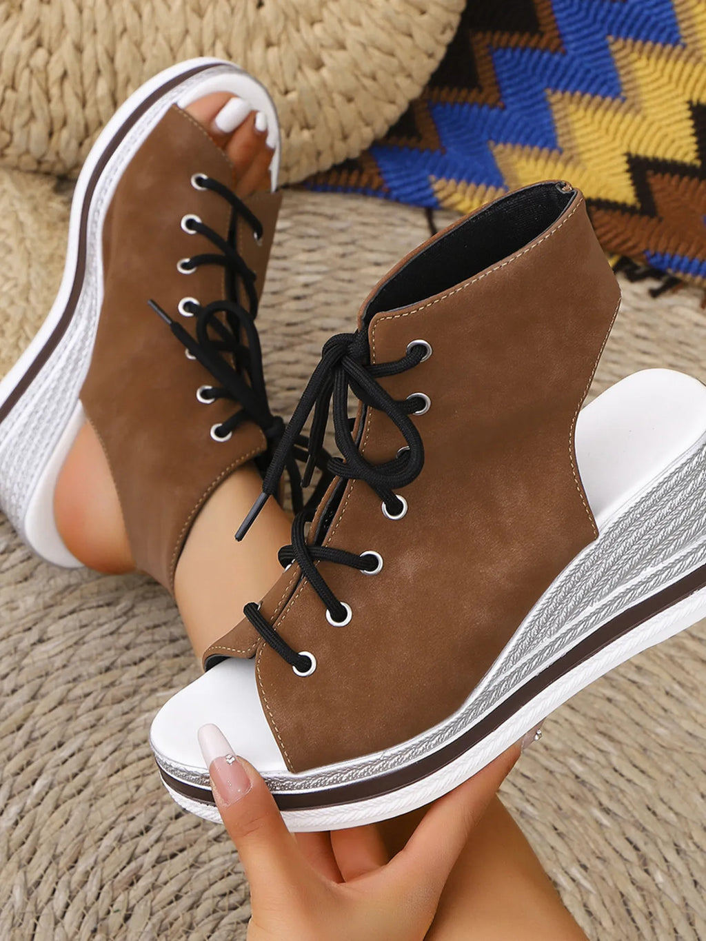 Lace Up Open Toe Wedge Sandals