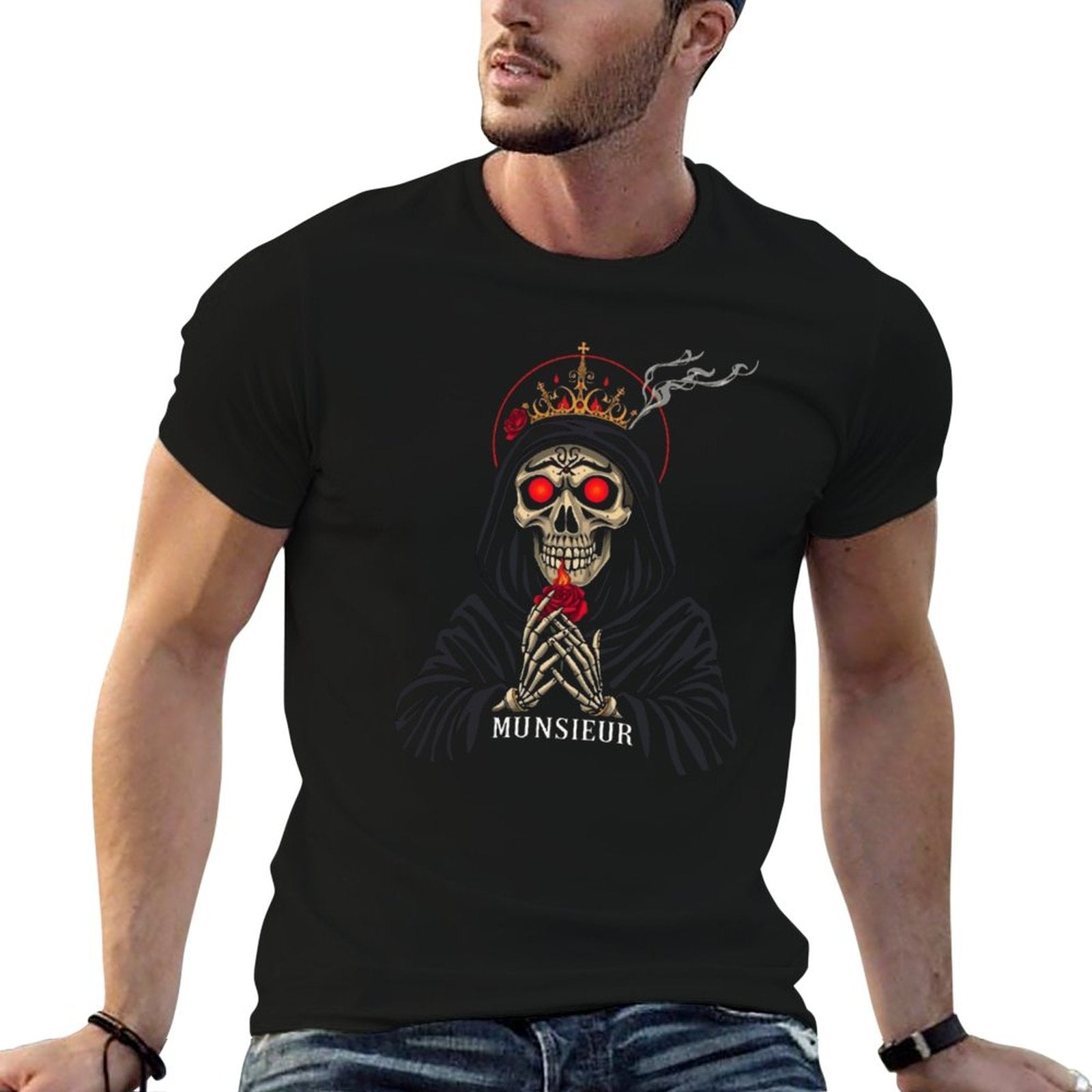 Munsieur Men's Tee Cotton "Reaper Smoke" Comfortable Tee for Men Halloween Drop